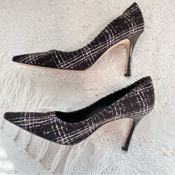 Manolo Blahnik Heels BB Tweed Brown Purple Pink Pointed Toe Dress Shoes 8.5 - Picture 3 of 7